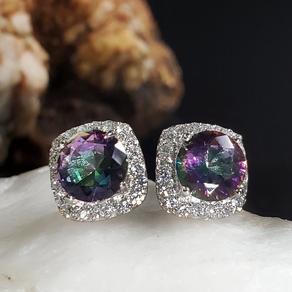 GG Unique Jewelry Jewelry - Solid 925 Sterling Silver Mystic Topaz Earrings